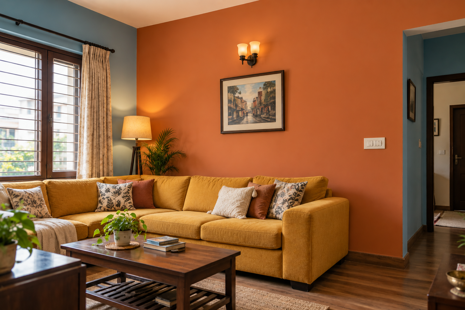 Same living room after painting, fresh bright walls